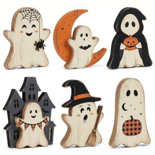 Indoor Halloween Ghost Decor Set - Rustic Wooden Ghost Signs for Haunted House & Fall Home Decor - Variation: Ghost