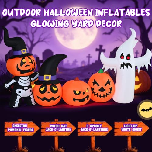 8FT Halloween Inflatable Pumpkin Skeleton Ghost Combo - Yard Decor with Lights - Partyotu