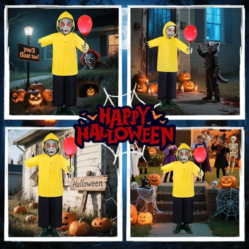 Halloween Animatronic 4FT Life Size Scary Zombie Boy Prop with Sound & Lights - Outdoor Decor