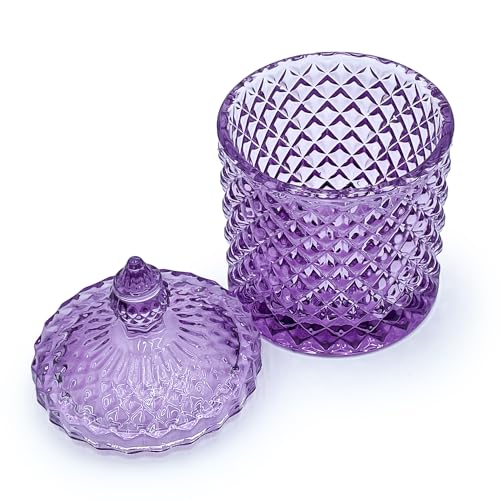 Colorful Glass Jar with Lid - Pointed Cylinder Pink Purple Trinket & Candy Container