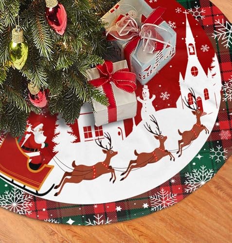 36in Red Green Plaid Christmas Tree Skirt with Santa Variation - Holiday Decor