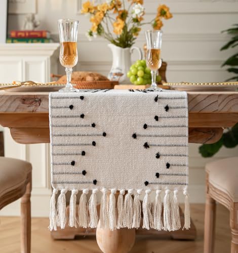 Black Beige Cotton Linen Table Runner 13 x 90 Inch Rustic Boho Home Decor - Variation of THIS listing