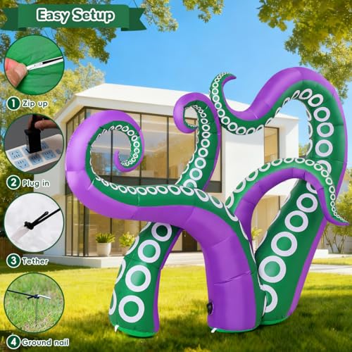 7.2 FT Inflatable Octopus Holiday Yard Decoration with LEDs for Outdoor Garden & Party