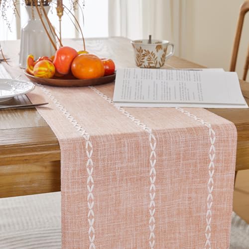 Wracra Rustic Linen Table Runner 13x60 Inches - Orange Boho Decor