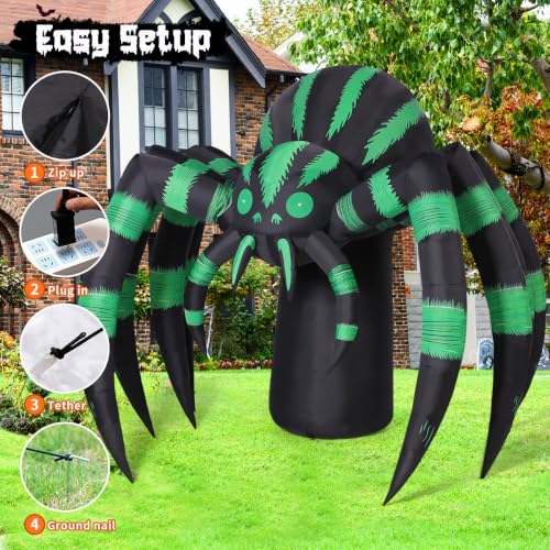 7 Ft Inflatable Halloween Spider with LED Lights Outdoor Yard Decoration