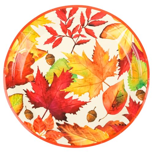 Fall Leaves Paper Plates - 7-Inch Thanksgiving Maple Leaf Dessert Plates - 24 Pack