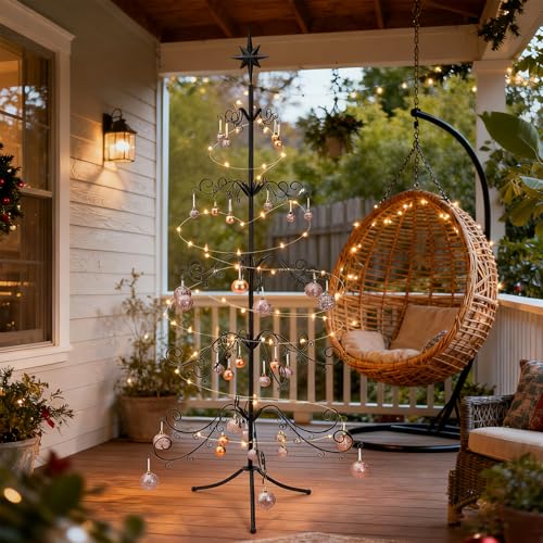6ft Wrought Iron Christmas Tree Ornament Stand Black Scroll Space Saver