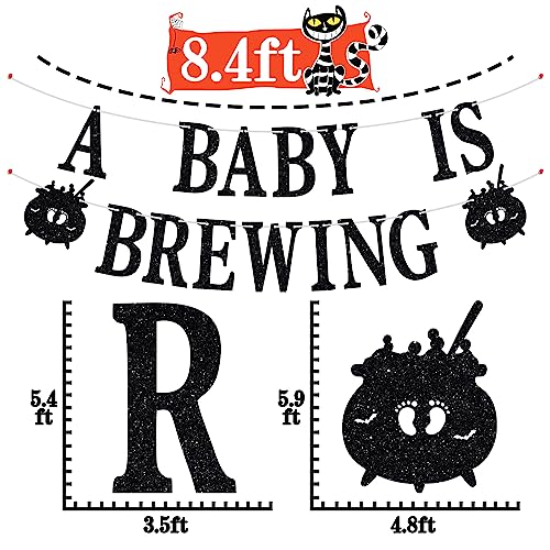 Halloween Baby Shower Banner - Black Glitter 'A Baby Is Brewing' Party Decoration