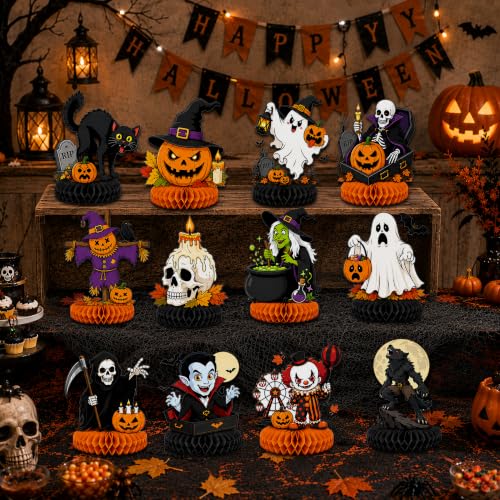 Halloween Honeycomb Centerpieces Set - 12 Party Table Decorations