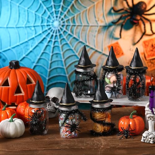Halloween Candy Jar Craft Kit with Spiders and Witch Hats - Black, 12 Sets