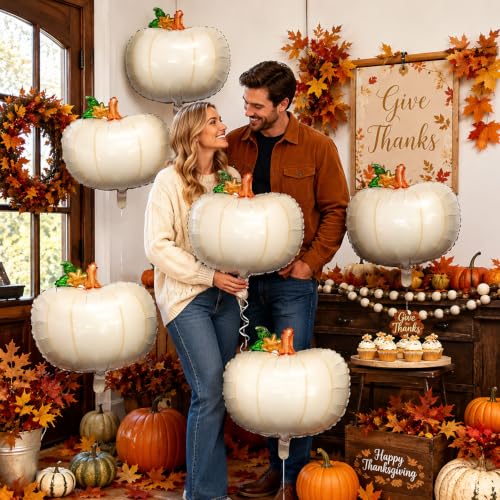 White Pumpkin Balloons Set - 12pcs Fall Thanksgiving Party Decorations