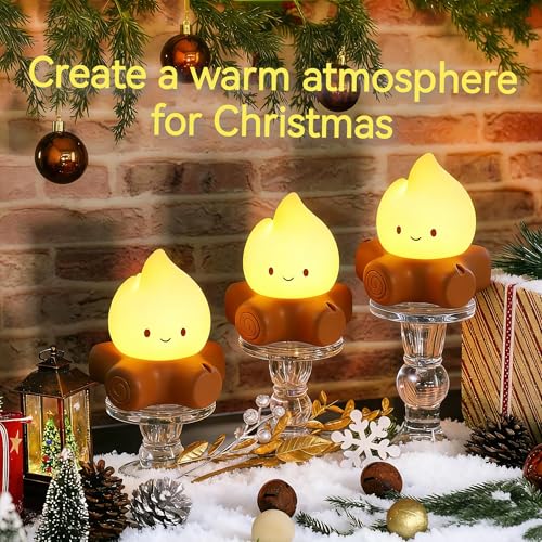 3-Pack Campfire Night Light - Indoor Halloween & Fall Decorations with Variation: White Noise