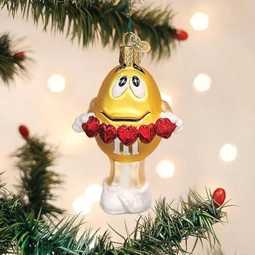 Christmas Glass Ornament - M&M's Yellow Love You Candy Character Hand-Painted Holiday Decor
