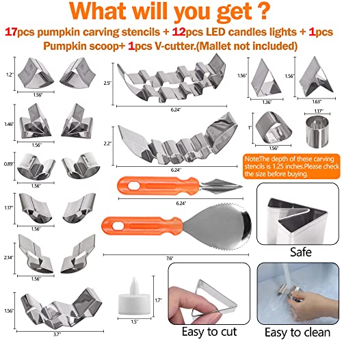 Pumpkin Carving Kit for Kids with Stencils, LED Candle Lights & Tools - Halloween Decorations