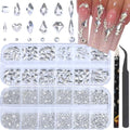 16# White Nail Rhinestones Kit - Multi-Shape Flat Back Crystals for Manicure & Nail Art