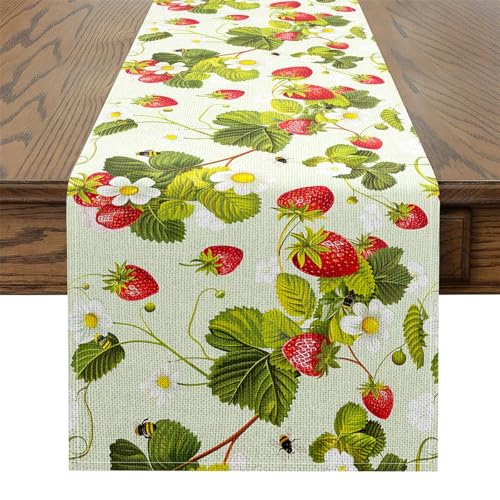 Jejeloiu Strawberry Table Runner 13 x 90 Inch Home Decor, Festive & Washable