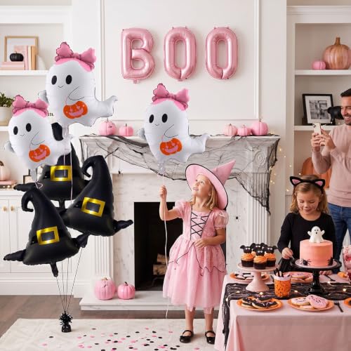 Pink Halloween Balloons Party Decorations - 9 pcs Foil Balloon Set for Ghost Witch Boo