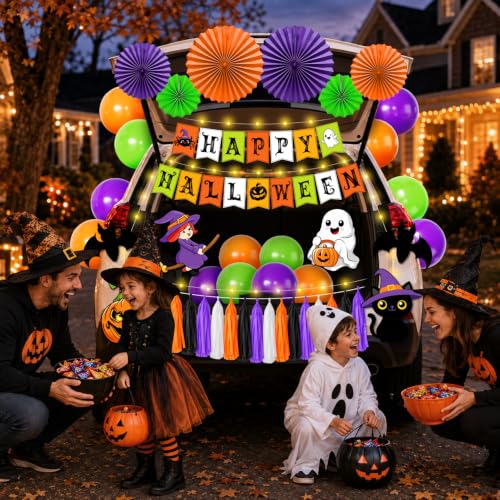 Halloween Car Decorations Kit - Trunk or Treat Party Accessories with Balloons & Lights