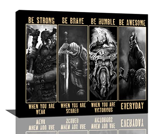 Viking Warrior Wall Art Canvas Print - Motivational Home Decor for Bedroom & Living Room 20x16