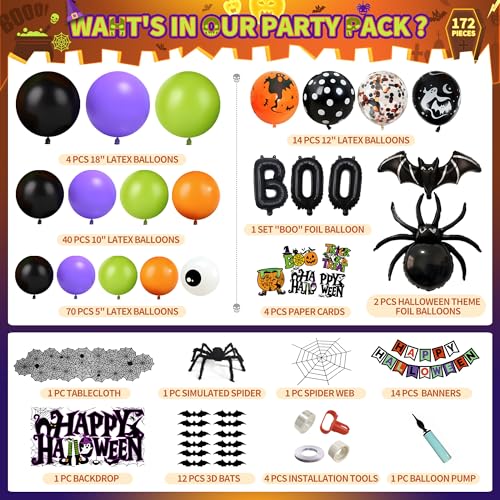 Halloween Party Decorations Kit with Balloons, Web, Spider, Banners & Backdrop