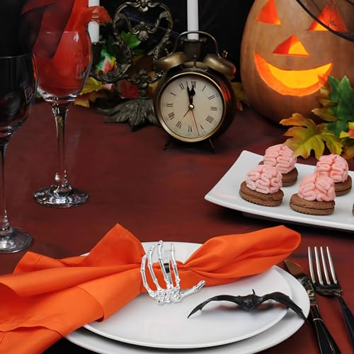 Silver Halloween Napkin Rings Set of 10 Skeleton Claw & Ghost Hand Holders