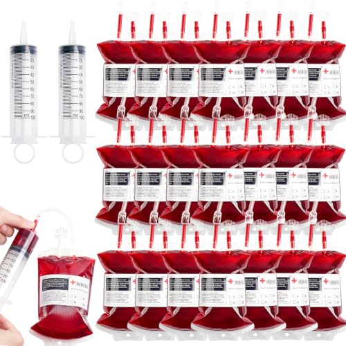 50 Packs Halloween Blood IV Bags Pouches for Drinks Party 11.8 Fl Oz - Blood Bag Style