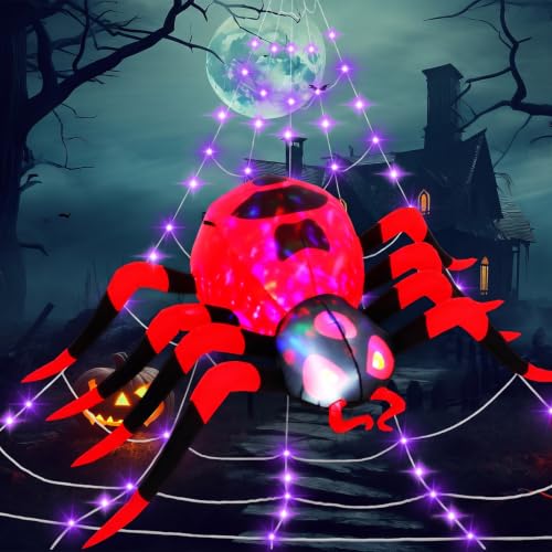 8 FT Giant Inflatable Halloween Spider with Red Web Lights - Outdoor Yard Decor