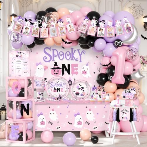 Pink Halloween 1st Birthday Decorations Kit for Girl - Spooky Party Supplies 274Pcs