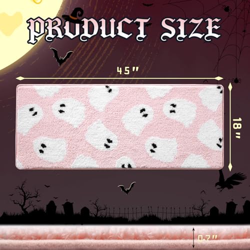 Halloween Ghost Bathroom Runner Rug 18x45 Inch Pink - Spooky Home Decor