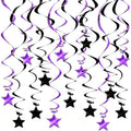 Purple Black Hanging Swirl Decorations - Metallic Foil Streamers, 36 Inch Set