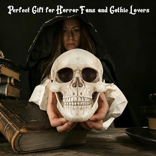 Realistic Resin Skull Decoration for Halloween & Home Decor - Gothic Skeleton Head Statue