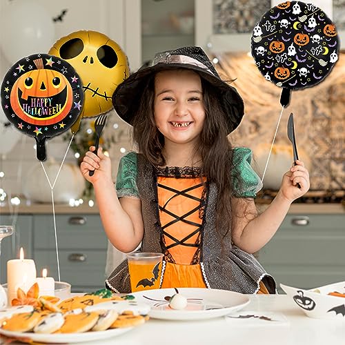 12 Pack Halloween Foil Balloons - 18 Inch Skeleton Pumpkin Party Decor