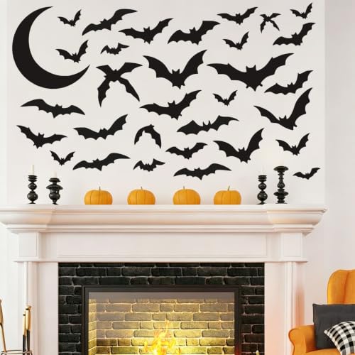 Halloween Bat Wall Decals Stickers Removable Moon Wall Decor - Black Variation