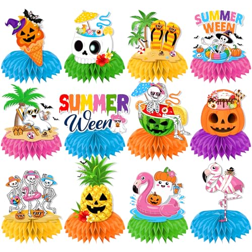 Summerween Halloween & Summer Pool Honeycomb Centerpieces - Tropical Beach Party Decor
