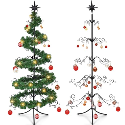 6ft Wrought Iron Christmas Tree Ornament Stand Black Scroll Space Saver