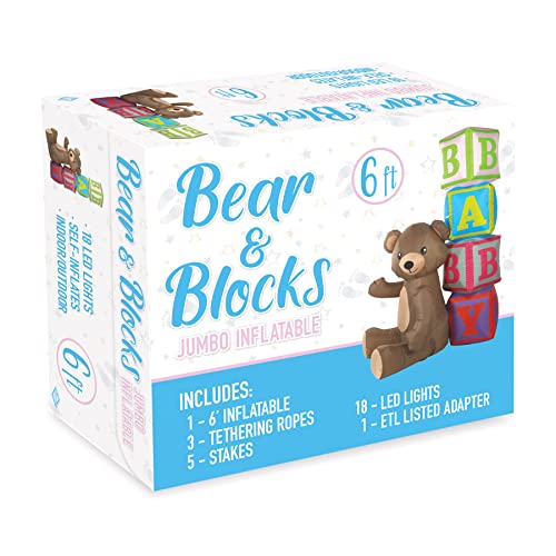 Inflatable Baby Shower Bear & Blocks Yard Decoration with LED Lights - 6FT Jumbo