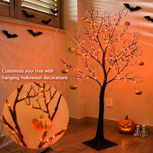 Halloween Tree Lights 150 Orange LED 4FT Black Artificial Decoration Outdoor