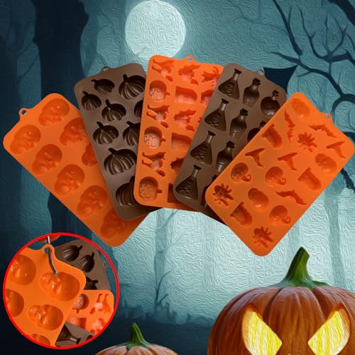70 Cavity Halloween Silicone Mold Set - Skeleton Pumpkin Ghost Bat Tomb Spider Shapes for Candy & Cake Decorating