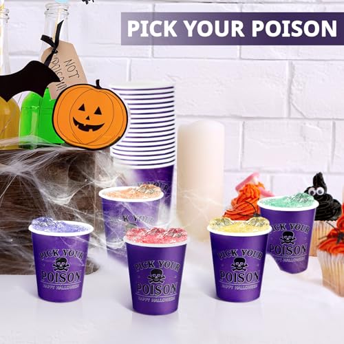 Halloween Paper Cups Bulk - 100 Pcs Pick Your Poison Skull Design for Parties