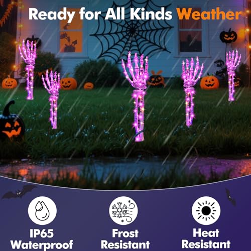 Outdoor Halloween Decorations Solar Lighted Skeleton Arm Stakes - White, 5 Pack