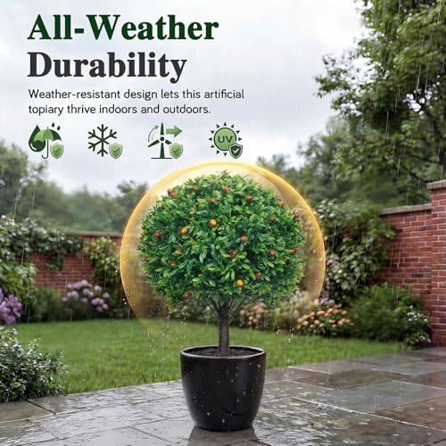 Artificial Topiary Boxwood Ball Trees Set of 2 - 30 Inch Outdoor & Indoor Faux Shrubs with UV Resistance