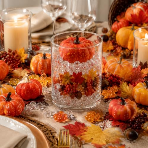 Mini Fall Pumpkin Decor Set - 125 Pcs Artificial Pumpkins & Accents with Mixed Sizes