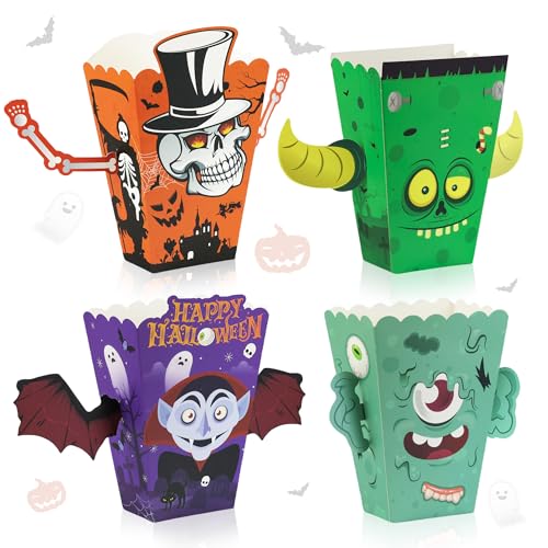 Halloween Popcorn Boxes 24-Pack Ghost Skeleton Monster Disposable Paper Container