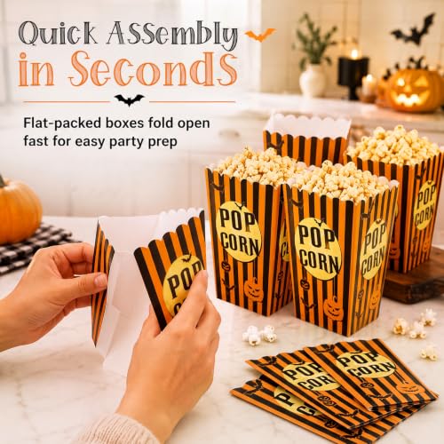 Halloween Popcorn Boxes - 100 Pack Cardboard Treat Containers for Parties
