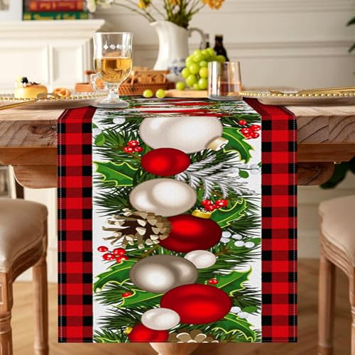 Christmas Table Runner 60 Inches - Red & Black Buffalo Check Holiday Decor - Variation of THIS listing