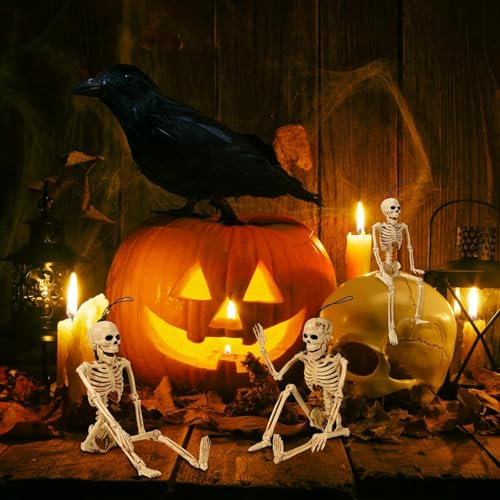 16-Inch Posable Halloween Skeleton Decorations - 5 Pack for Haunted Houses & Lawn Decor