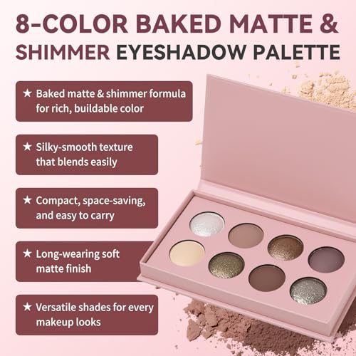 UCANBE Baked Eyeshadow Palette Set - Matte & Shimmer Neutral Tones, Long-Lasting (02 Matte & Shimmer)
