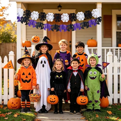 Halloween Paper Garland Set - 6 Pieces, 60 ft Black, Orange & White Decorations