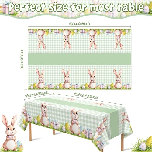 Easter Decorations Tablecloth 2 Pack - Green and Yellow Plastic Cover for Indoor Outdoor Celebrations