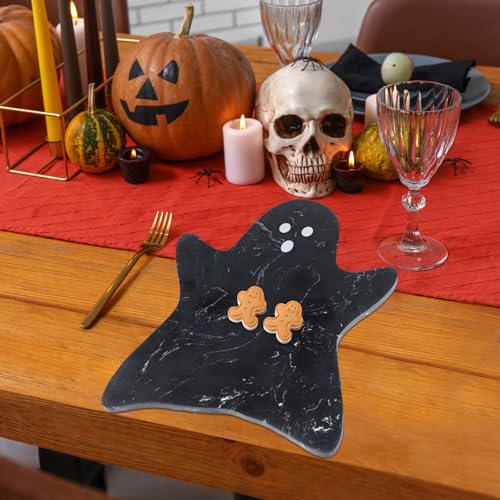 Halloween Ghost Marble Cheese Board - Black 11.8 x 9.8 Inch Serving Tray for Cheese & Appetizers